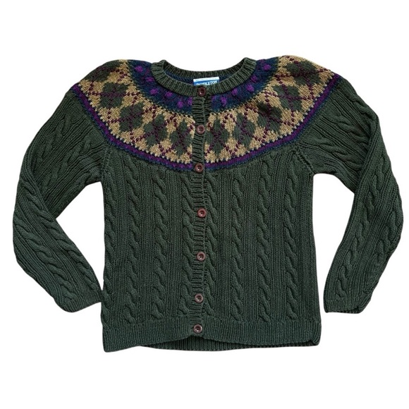 Pendleton Sweaters - VINTAGE PENDLETON Women's Cozy Fair Isle Green Button Cardigan Sweater Sz S